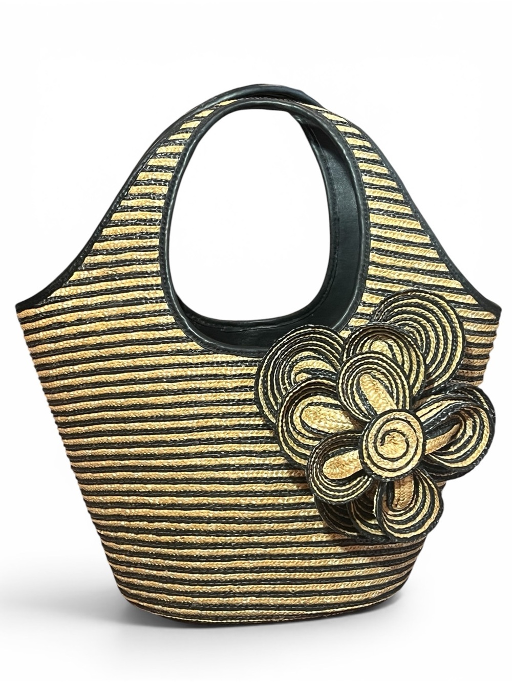 Kate Spade Lawn Party Straw Natural Tote 3D Floral Design